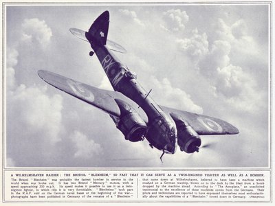 Een Bristol Blenheim, uit The Illustrated War News, gepubliceerd op 22 november 1939 door English Photographer